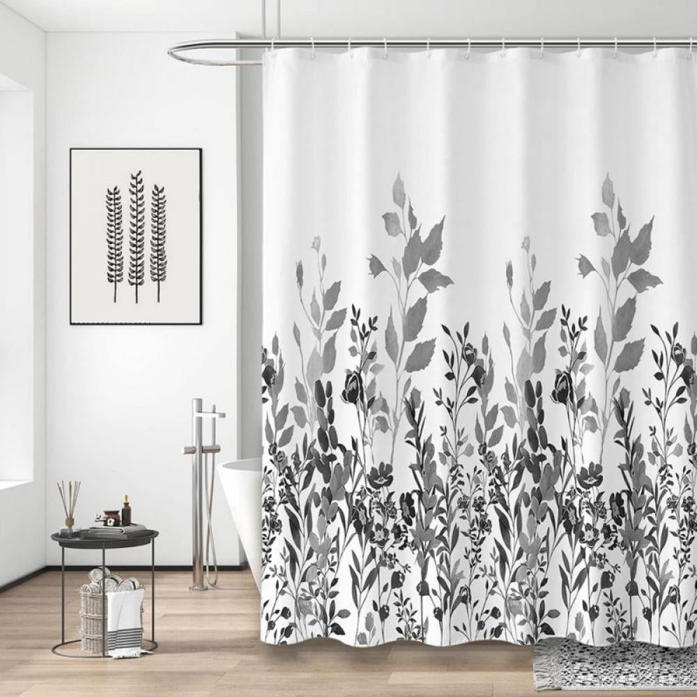 Clover Wall Plant With Wood Door Bathroom Fabric Shower Curtain Set 71Inches 