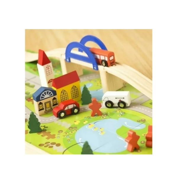 Pista didáctica para coches urbanos de juguete con puente de