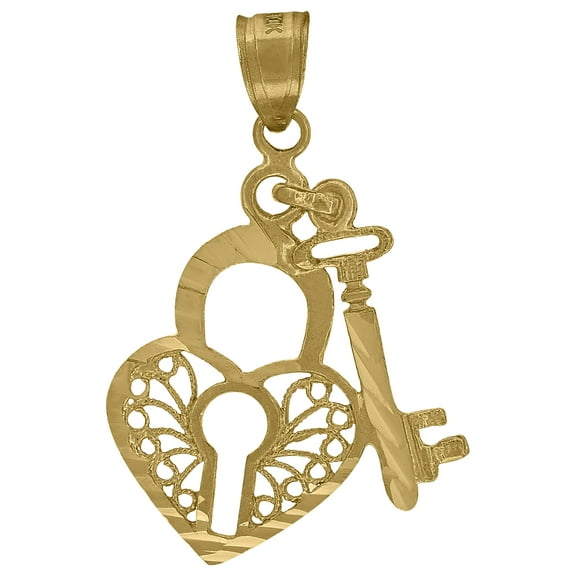 10kt Yellow Gold Womens Key Lock Heart Charm Pendant
