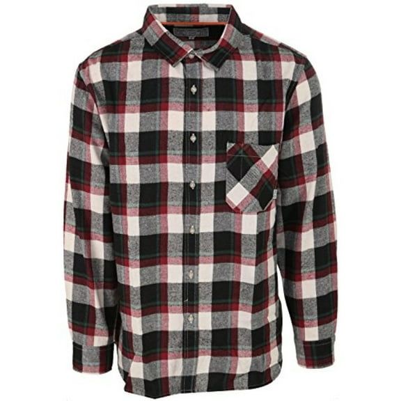 Poler Men's Long Sleeve Button Up | Black/Brick Plaid, Large
