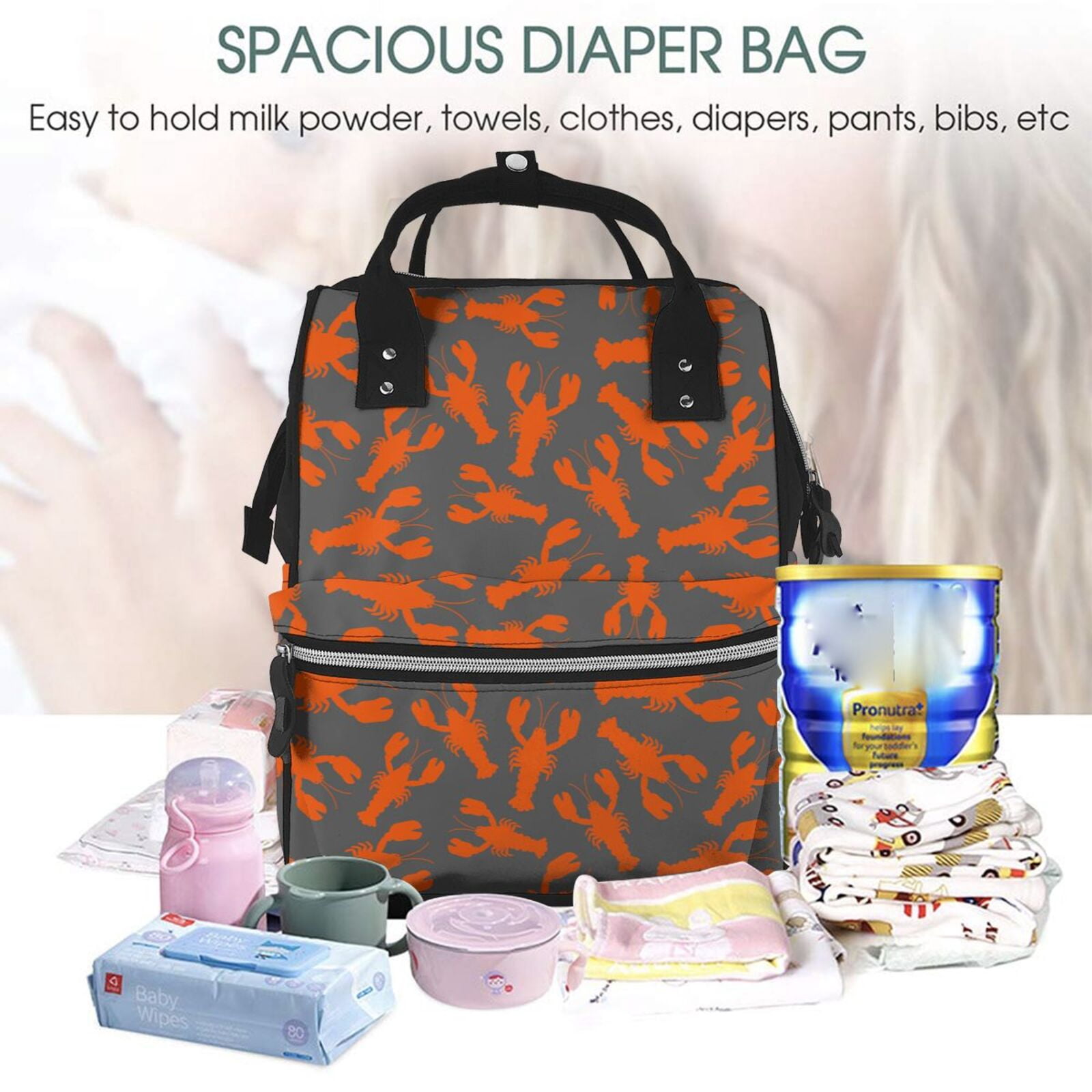 Ratiio Crayfish Mummy Backpack - Waterproof Twill Canvas, Large Capacity Diaper Bag with Multiple Pockets and Adjustable Straps