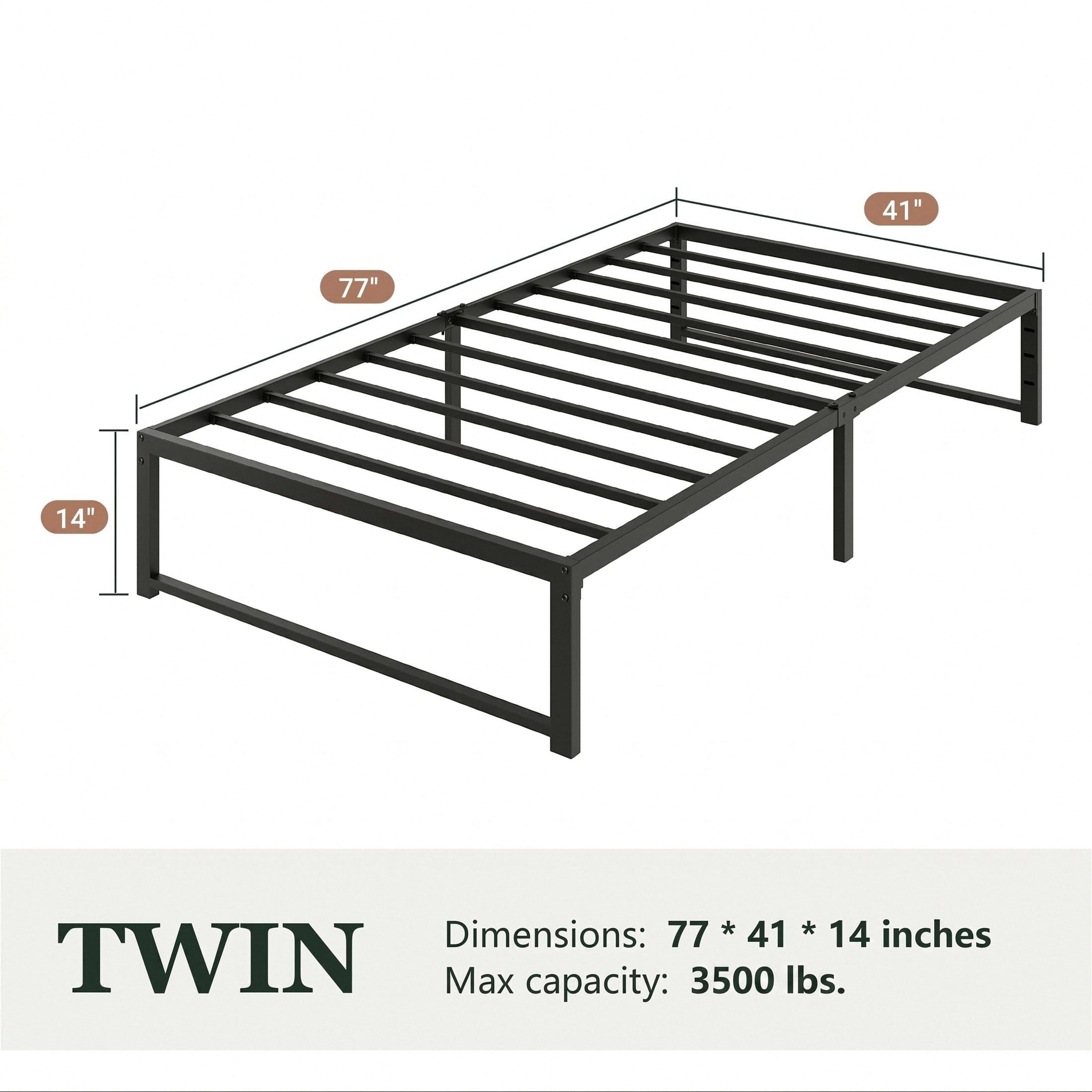 Amolife 14" Twin Size Bed Frame, Heavy Duty Metal Platform Bed with Under Bed Storage, 3500 lbs Capacity, Easy Assembly, Black