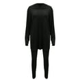 thumbnail image 4 of Women's Ribbed Knit Two Piece Set, Oversized Hoodie and Leggings Outfit, Casual Lounge Wear Set, Stretchy Jogger Set, Comfortable Loungewear, Two Piece Outfits, Hooded Sweatshirt Set - Black, 4 of 5
