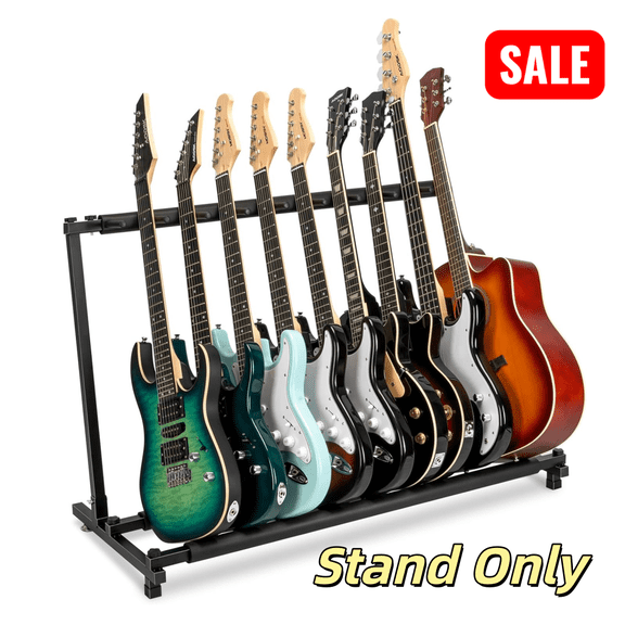 Tcbosik 9-Holder Folding Guitar Rack Stand, Display Holder Fits Guitar & Bass, Black