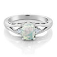 thumbnail image 2 of Gem Stone King 925 Sterling Silver White Simulated Opal 3 Stone Engagement Ring for Women | 1.11 Cttw | Oval Cabochon 8X6MM | Round 2MM | Gemstone October Birthstone | Available in Size 5,6,7,8,9, 2 of 4