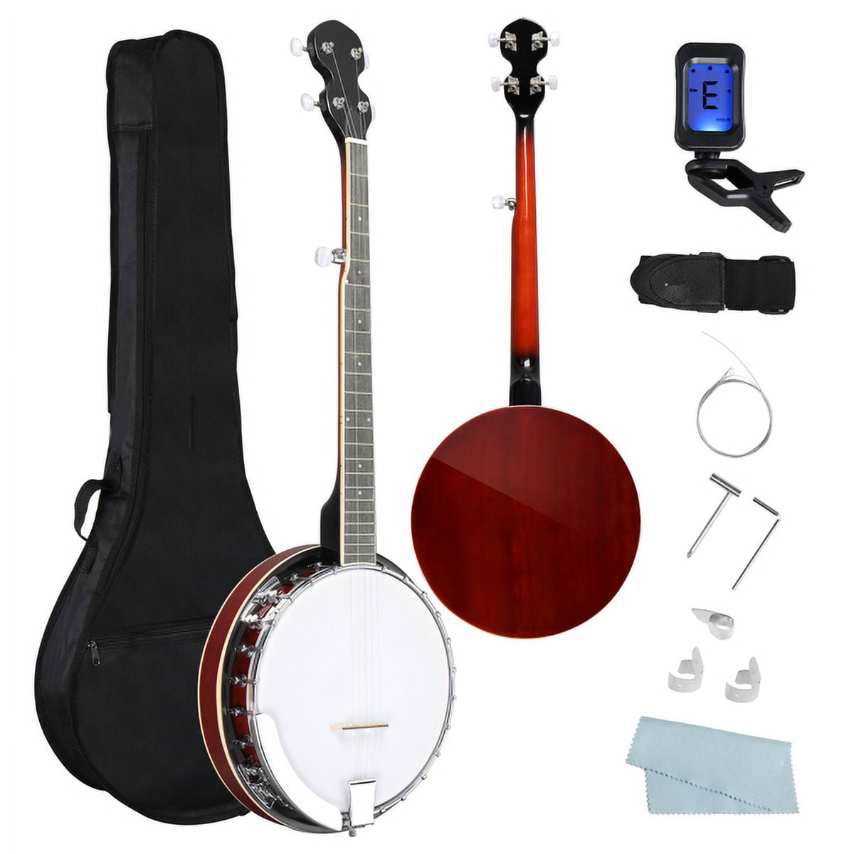 Full Size 5 String Right Handed Banjos Set with Closed Solid Sapele Back & Premium Mahogany Neck and Premium Accessories