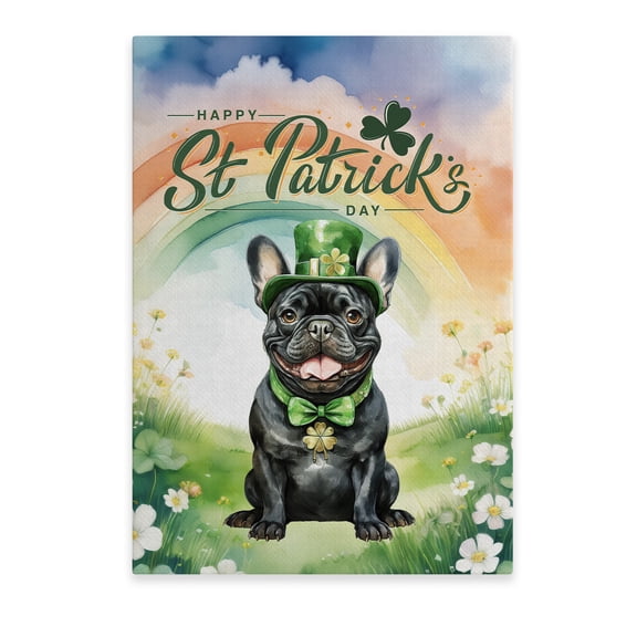 Happy St. Patrick’s Day French Bulldog with Green Hat Shamrocks Rainbow Vertical Matte Canvas Poster Dog Lover Gifts Wall Art Home Decor - 03007