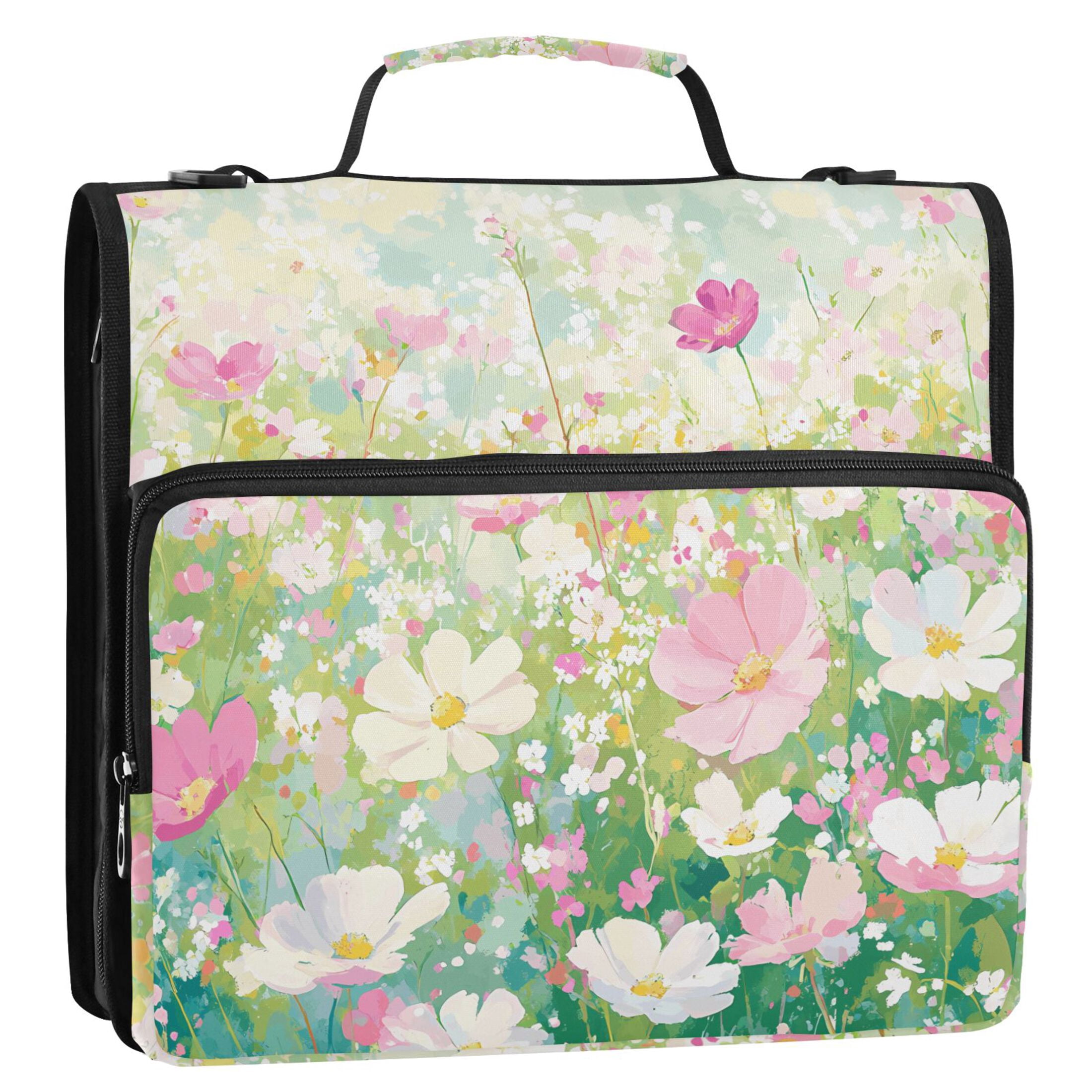 3 Ring Zipper Binder with Shoulder Strap Waterproof Trapper Keeper 2 Inch D-Ring 500 Sheets Capacity Blooming Cosmos Flower Field