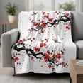 thumbnail image 2 of Red Spring Floral Blanket Soft Cozy Warm Throw Blanket for Couch, Plush Fuzzy Flannel Fleece Blankets for Sofa, Birds Branches Watercolor Flowers Bed Blankets Lightweight Gifts for Women, 50"x60", 2 of 9