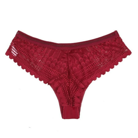 

BIZIZA Women Seamless Briefs Sexy Bandage Panties Tanga Low Rise Lingerie Lace Deep Red M