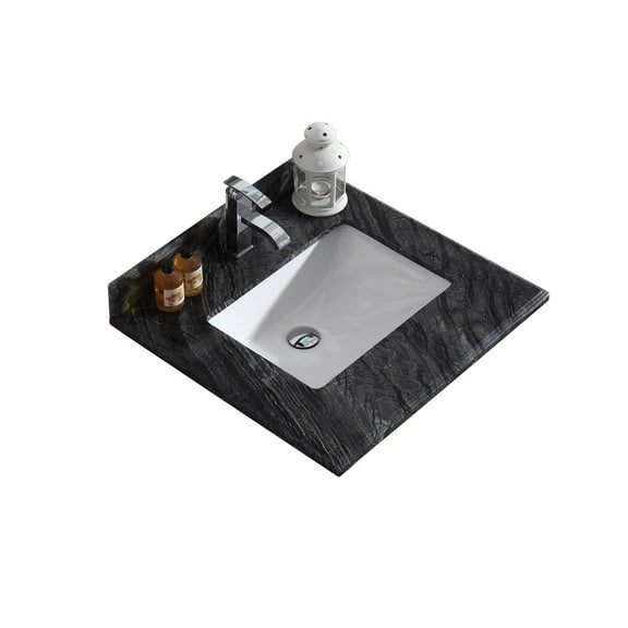 Laviva 313SQ1H-24-BW 0.71 x 22.05 x 24.02 in. Forever Single Hole Black Wood Marble Countertop with Rectangular Ceramic Sink