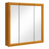 Design House 30" Wood Wall Mount Tri-View Medicine Cabinet, Honey Oak