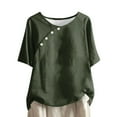 thumbnail image 2 of Patlollav Plus Size Tops For Womens Summer Crew Neck Solid Casual Loose Linen Button Short Sleeve Blouse, 2 of 6