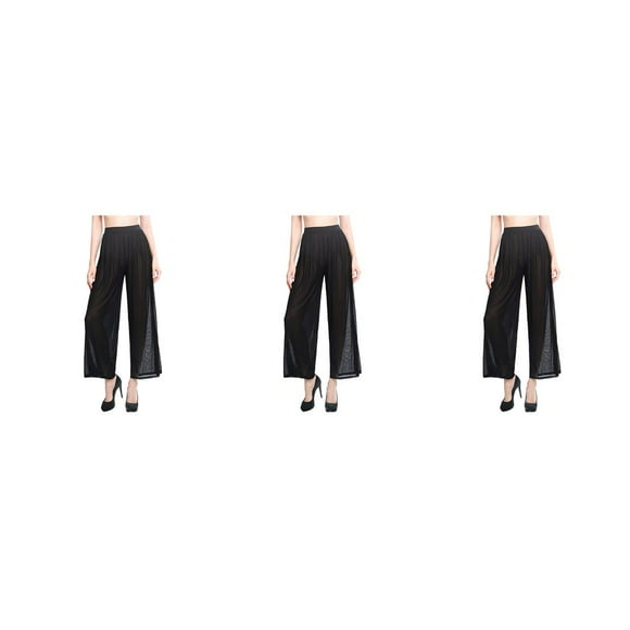 Eigraketly Pantalones de playa para mujer, traje de baño a la moda, ropa de cintura alta, cómodos, transpirables, sueltos, pantalones Negro S 3piezas
