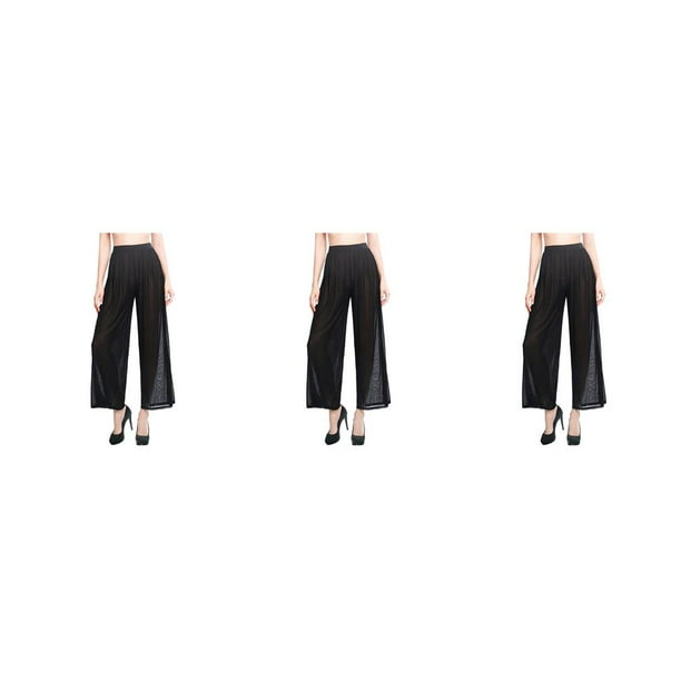 Greeniant Pantalones de playa de verano para mujer, ropa de playa de Color sólido, cómodos, transpirables, sueltos, pantalones transparentes Negro L 3Conjunto