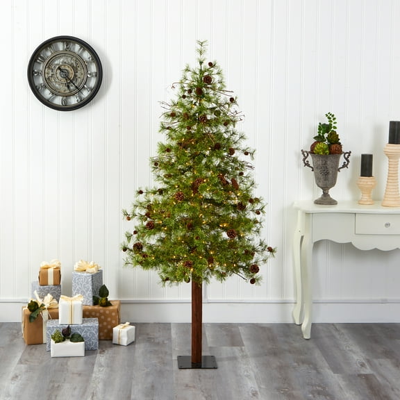 Nearly Natural Clear Prelit LED Assorted Colors Decorated Pine Christmas Tree, 6'