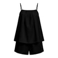 thumbnail image 4 of Karymi Jumpsuits for Women 2 Piece Linen Blend Outfit Set, Square Neck Thin Spaghetti Strap Tank Top+Elastic High Waist Casual Shorts with Side Pockets Shirts for Women, 4 of 7