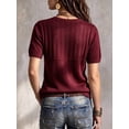 thumbnail image 5 of Women's Henley Knit Top Short Sleeve Button Down Ribbed Sweater, 5 of 6