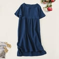 thumbnail image 4 of Women Pajamas Solid Color O Neck Loose Type Washed Style Lady Sleeping Dress Daily Clothes, 4 of 7