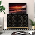 thumbnail image 3 of HLR 48" Modern Dresser for Bedroom, 6-Drawer Wide Chest of Drawers with Gold Lines Carved Design, Dresser TV Stand, Wood Dressers & Chest of Drawers for Bedroom, Living Room, Hallway (Black), 3 of 12