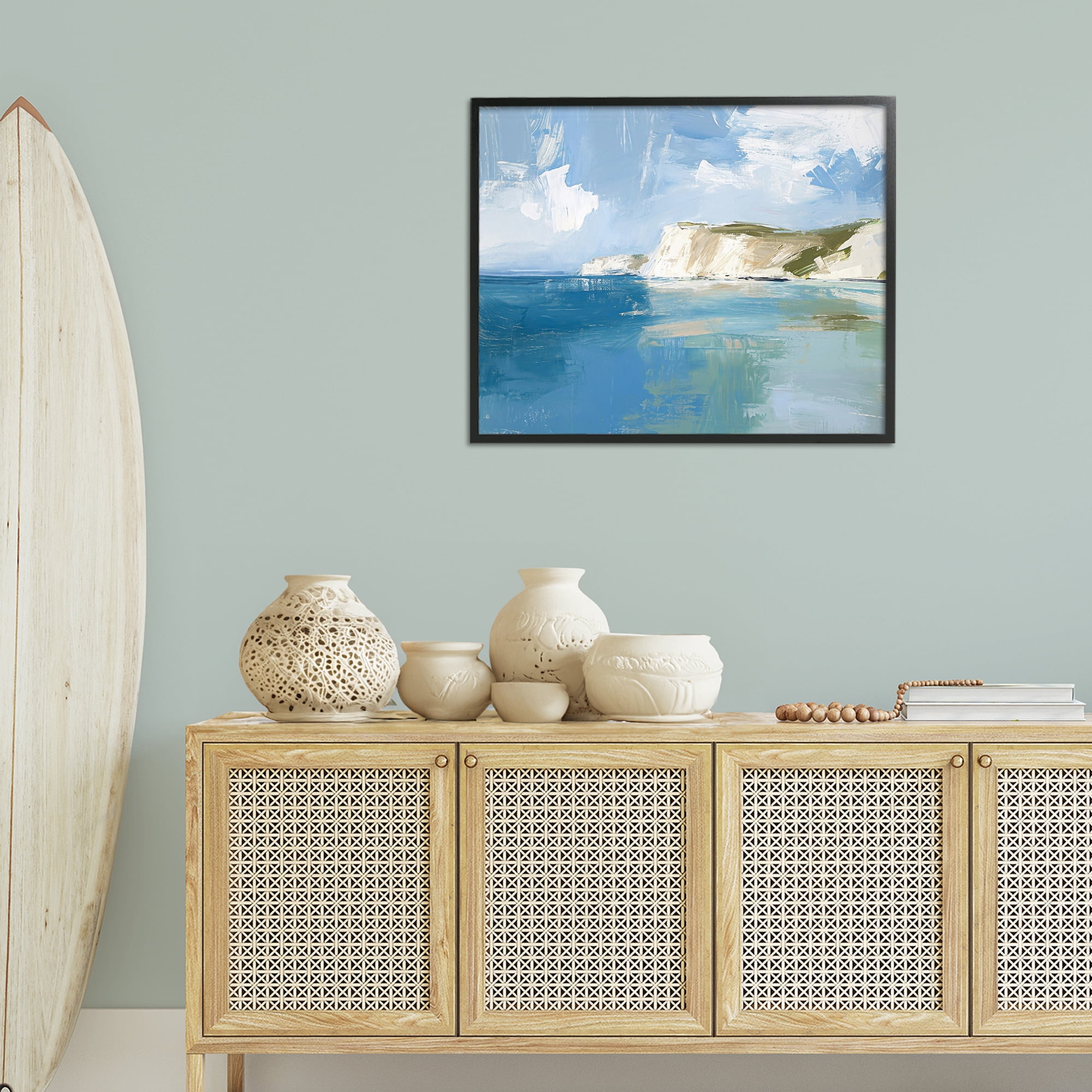 Stupell Industries Coastal Wilderness Shore Coastal Painting Black Framed Art Print Wall Art, 30 x 24