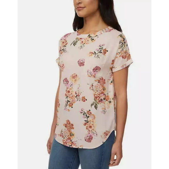 Buffalo Ladies' Size XL (16) Short Sleeve Blouse with Pocket, Ivory Blossom