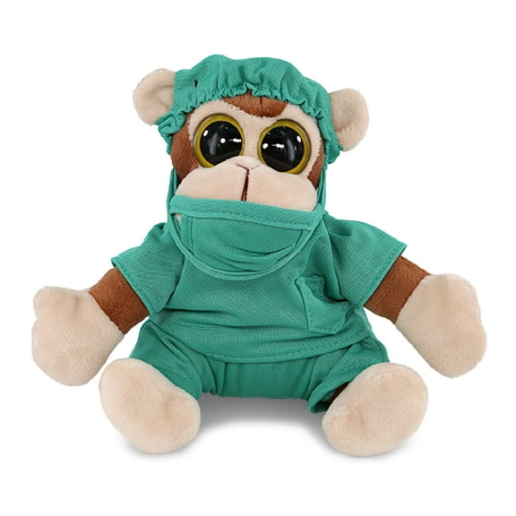 DolliBu Monkey Big Eye 6-inch Doctor Plush Toy - Super Soft Monkey Doctor Stuffed Animal Dress Up with Cute Scrub Uniform and Cap Outfit - Fluffy Doctor Toy Plush Gift - 6 Inches