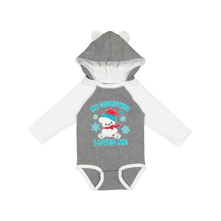 

Inktastic Polar Bear My Godmother Loves Me in Santa Hat Gift Baby Boy or Baby Girl Long Sleeve Bodysuit