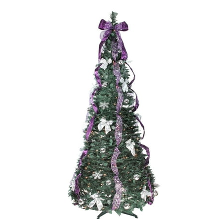 Professionally Decorated Christmas Trees Northlight 6' Artificial Christmas Tree Prelit Purple and Silver Decorated Pop-Up - Clear Lights ()