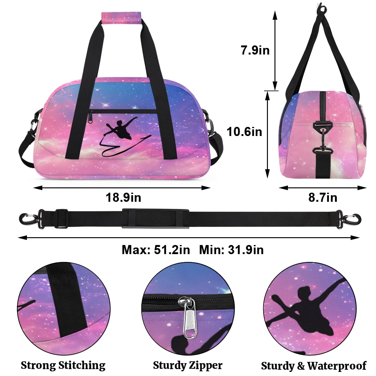 Qzjjjmy Dance Gymnastics Bag for Girls Duffle Bag Dance Travel and Gymnastics Tote Bag for Kids