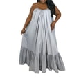 thumbnail image 1 of SAYOO Vestido largo sin mangas para mujer, correa de espagueti, color sólido, con lazo, sin espalda, bolsillos laterales, ajuste holgado, vestido de vacaciones SAYOO  Moda, 1 of 6