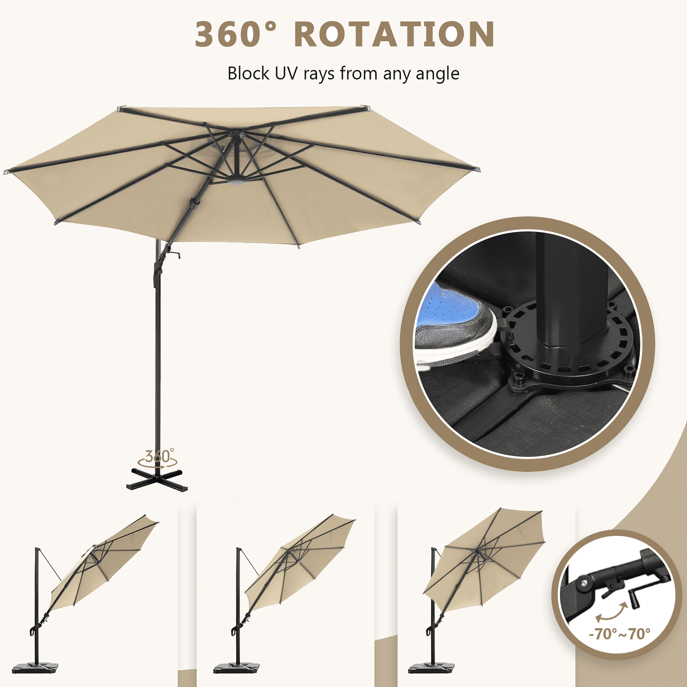 blue and white outdoor patio umbrella UV Resistant Blue & White Striped 9' Auto Tilt Outdoor Patio Umbrella