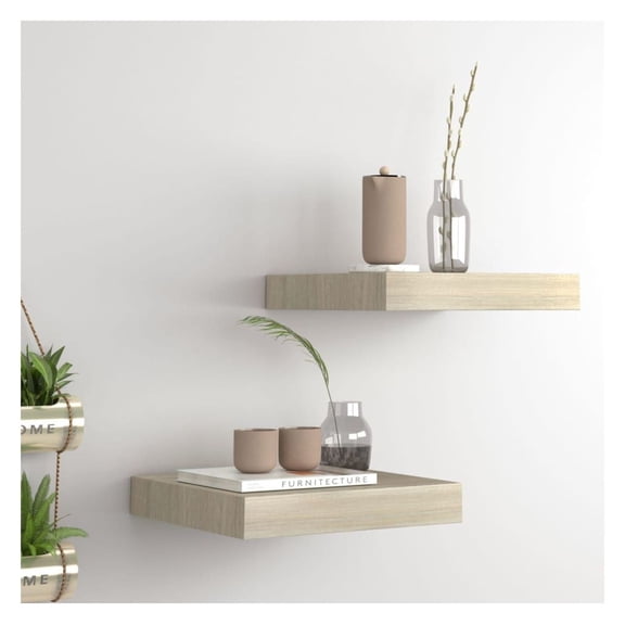 Floating Wall Shelves 2 pcs Oak 9.1"x9.3"x1.5" MDF