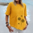 thumbnail image 2 of Gibobby Casual Playera de Manga Corta para Mujer Camisas cuello redondo con estampado para mujer, camiseta manga corta algodón y lino, blusa verano holgada informal(Amarillo,CH), 2 of 5