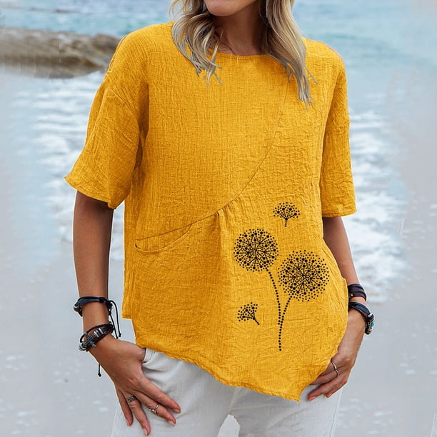 Fiudx Ofertas y Liquidaciones Moda Mujer Casual Cuello Redondo Impresión Blusa Manga Corta Camiseta Verano Tops