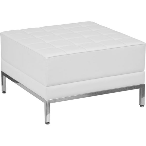 White Leather Ottoman White