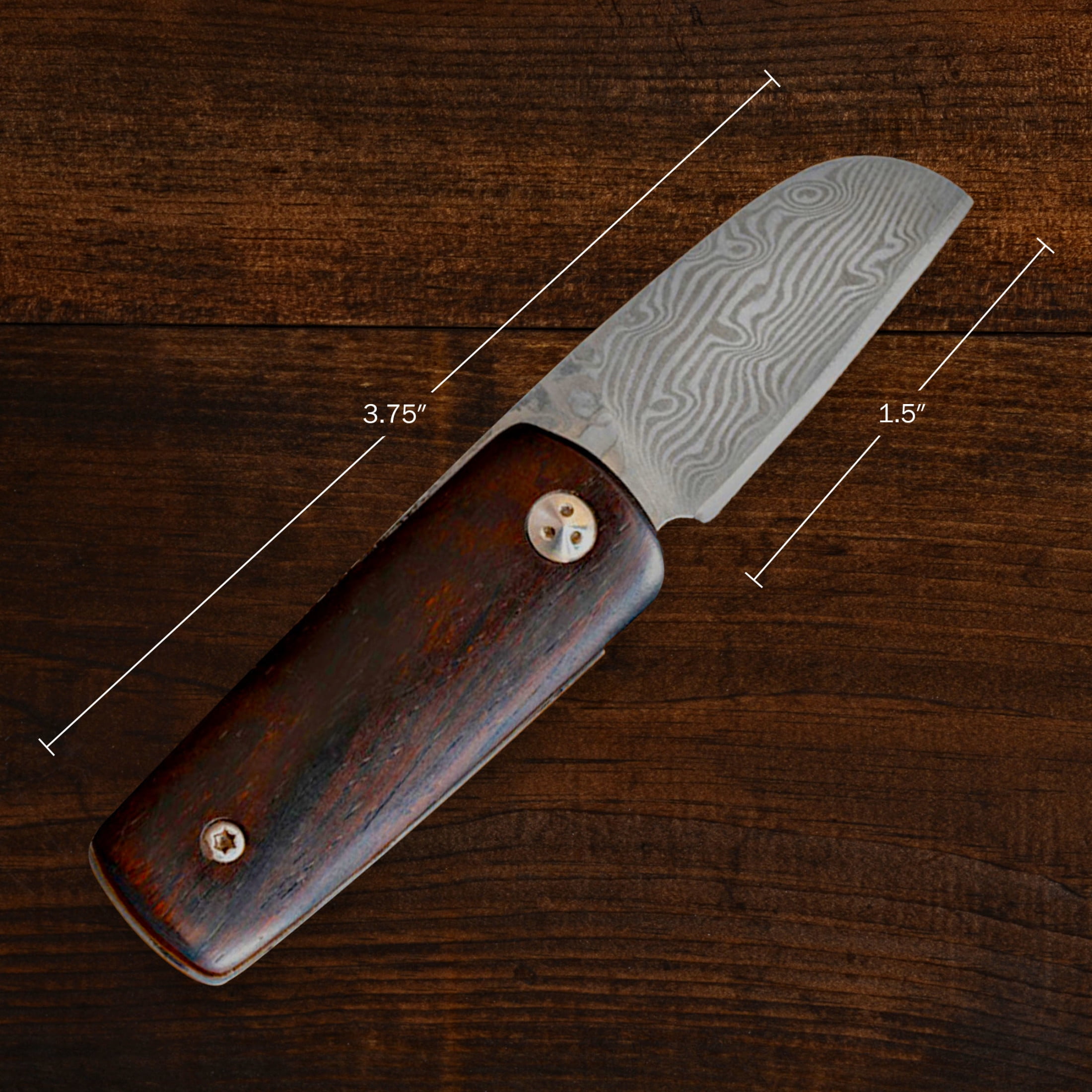 Kings County Tools 3.75” EDC Small Pocket Knife with 1.5” Damascus Steel Blade and Rosewood Handle