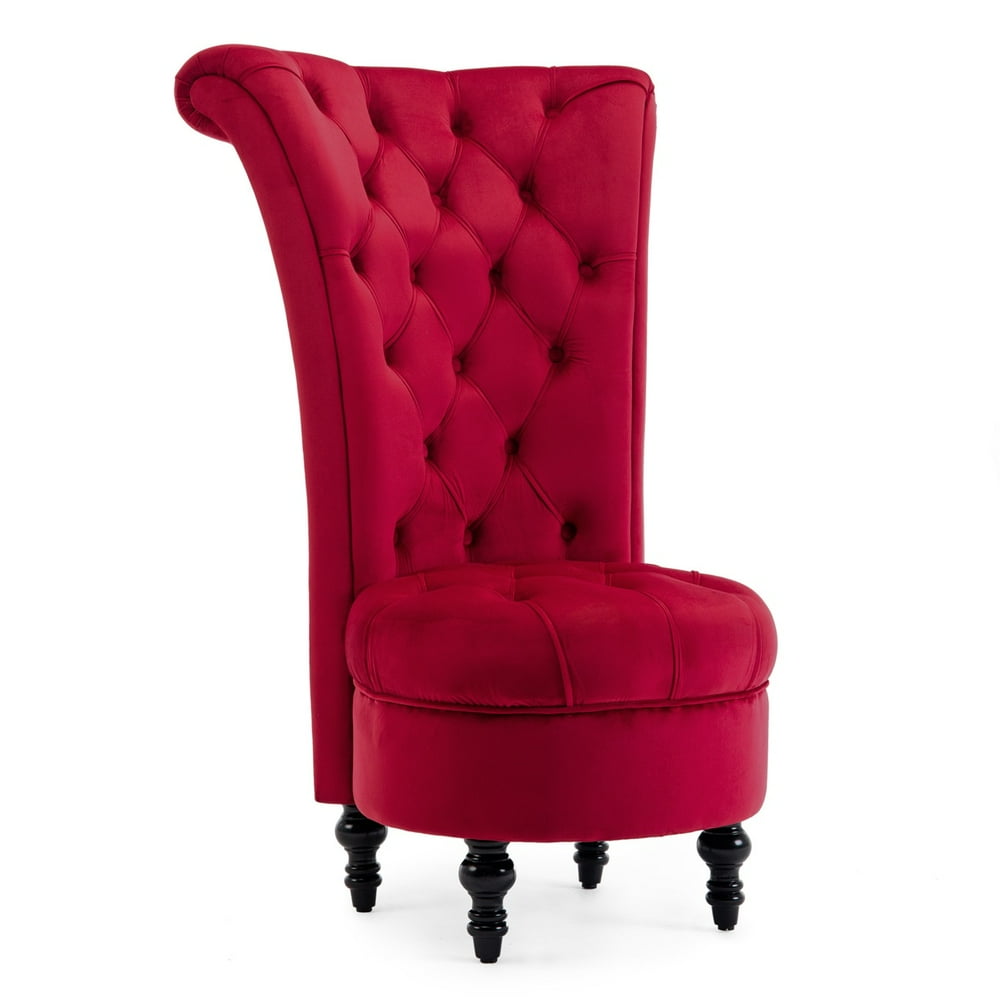 BELLEZE Vintage Upholstered Velvet Tufted High Back Armless Accent Chair w/ Solid Wooden Leg 