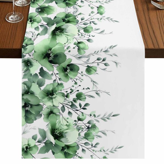 Table Runners 70 Inches Long Dress Scarves, Green Blooms Floral Farmhouse Coffee/Dining/Kitchen Table Decor, Holiday Table Runner, Farmhouse Spring Flowers Botanical 13x70 Inch