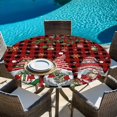 thumbnail image 6 of Red Plaid Gnomes Christmas Round Tablecloth, Fitted Table Cover with Elastic for 36"-44" Round Tables, Xmas Balls Tree Snowflake Table Cloth Outdoor Indoor Dinning Party Waterproof Tablecloths, 6 of 7