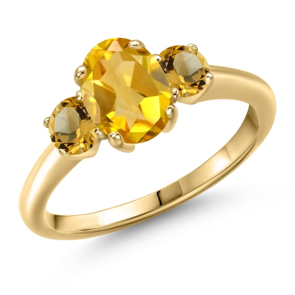 Gem Stone King 10K Yellow Gold Yellow Citrine Engagement Ring for Women | 1.81 Cttw | Oval 8X6MM | Gemstone November Birthstone | Size 6
