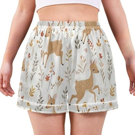 Women s Silk Pajama Shorts Sika Deer Pajama Shorts Women s Casual Pajama Shorts with Pockets