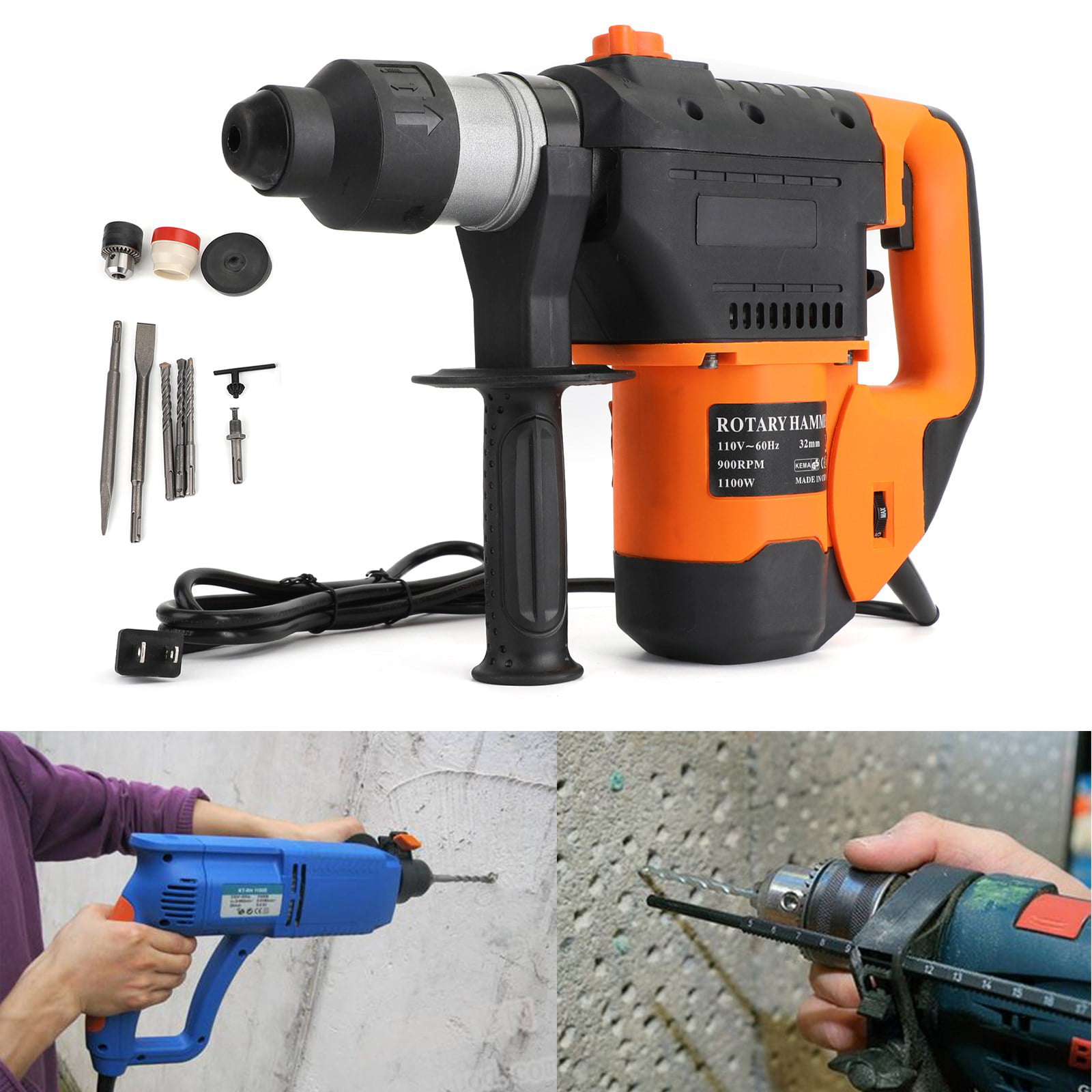 1-1/2" ELECTRIC ROTARY HAMMER DRILL WITH BITS SDS PLUS ROTO TOOL VARIABLE SPEED 