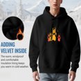 thumbnail image 5 of Men's Long Sleeve Pullover Hoodie with Front Pocket Black with Colorful Print Design in Yellow Orange and Red, 5 of 7