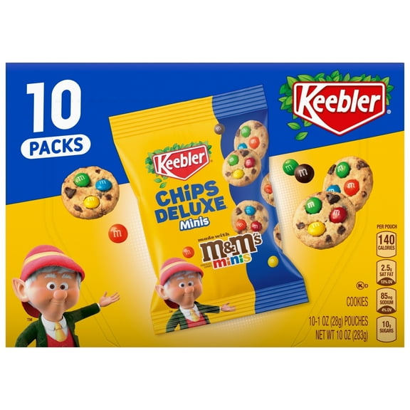 Keebler Chips Deluxe Minis Made with M&M’s, Chocolate Chip Cookies, 1 oz Pouches, 10 Count