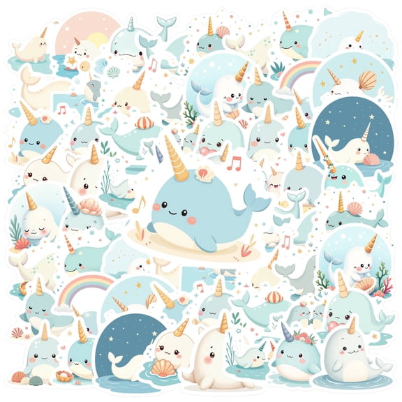 35pcs Friendly Narwhal Stickers Ocean Animal Stickers Cartoon PVC for Laptops Phones Notebooks