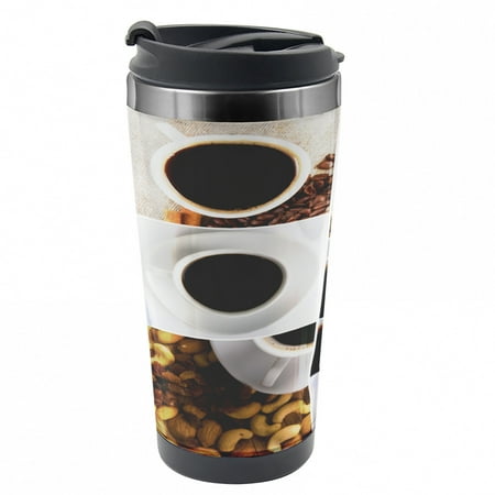 

Coffee Travel Mug Coffee Almonds Cashews Steel Thermal Cup 16 oz by Ambesonne