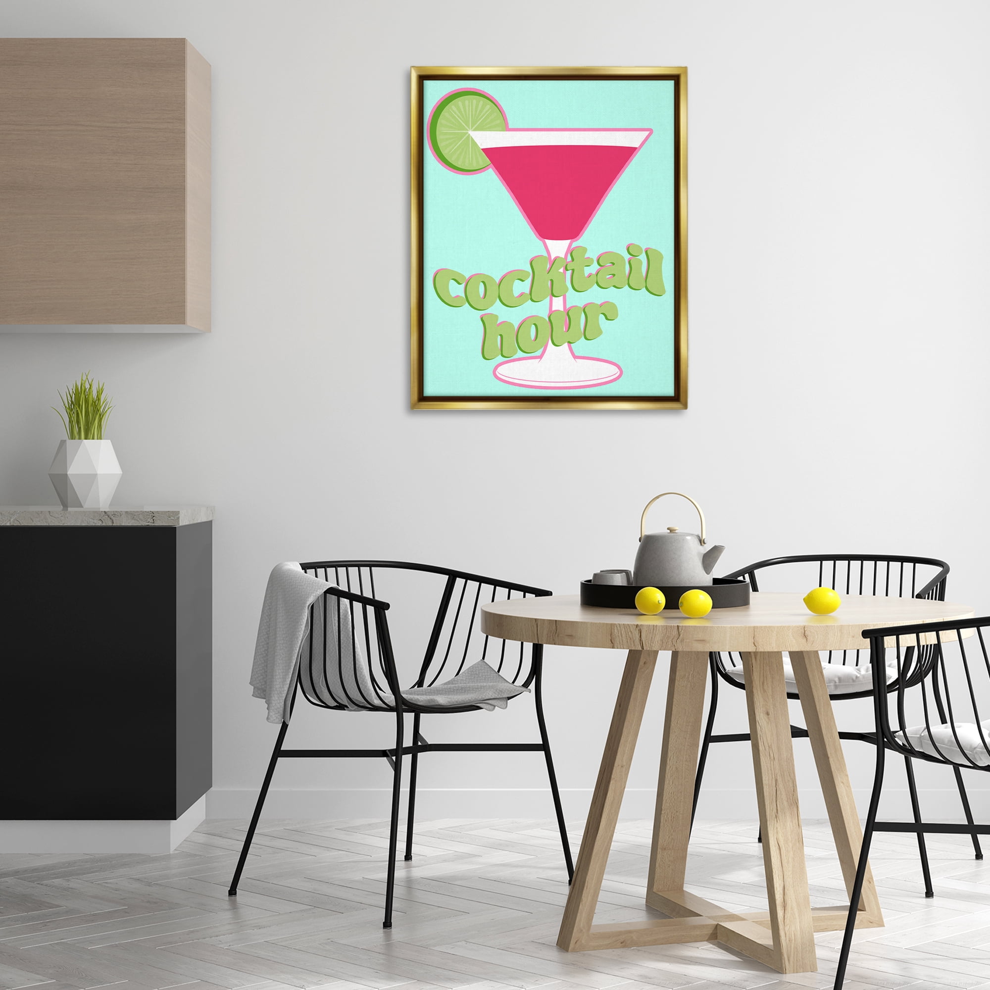Stupell Industries Retro Cocktail Hour Food & Beverage Painting Gold Floater Framed Canvas Art Print Wall Art, 25 x 31