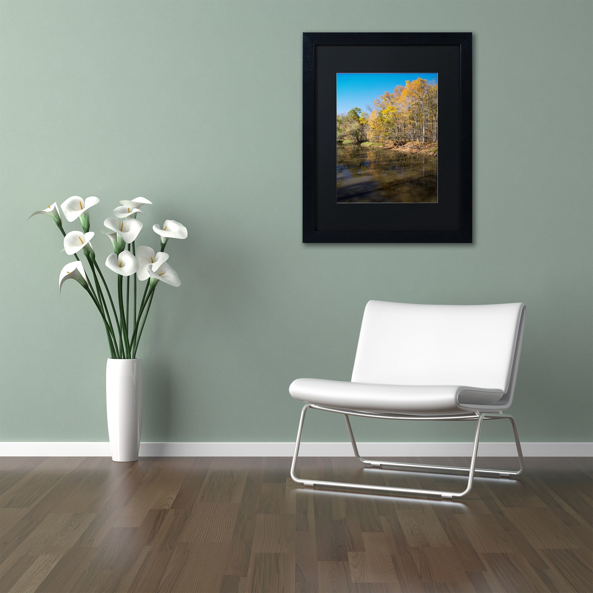Trademark Fine Art "Vermilion River Autumn" Canvas Art by Kurt Shaffer, Black Matte, Black Frame