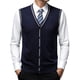 thumbnail image 4 of Chaleco de lana con cuello en V y hebilla para hombre - Color liso, sin cuello, ideal para citas o trabajo - Para todas las estaciones (M-XXXL), 4 of 4